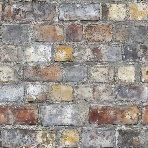Seamless 3D PBR Texture of Weathered Cracked Brick Wall with Multicolor Patina