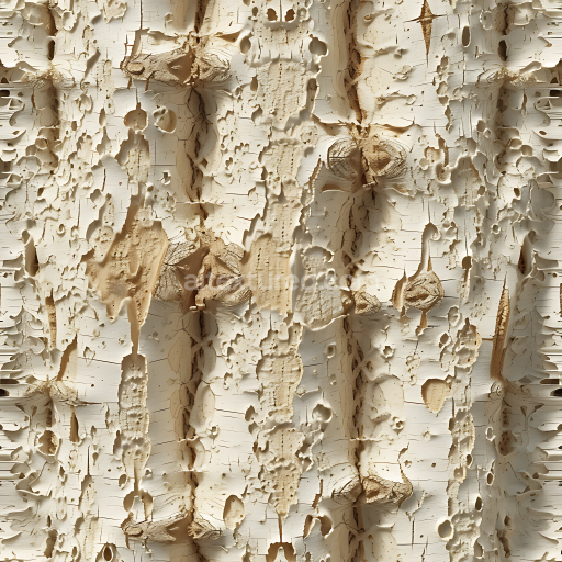 Seamless 3D wood PBR texture featuring peeling white paint and natural knots