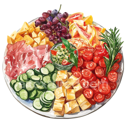 seamless Ploughman's Breakfast Platter PNG Graphic Featuring Cheese, Meats, and Fresh Vegetables texture 8k free download PBR