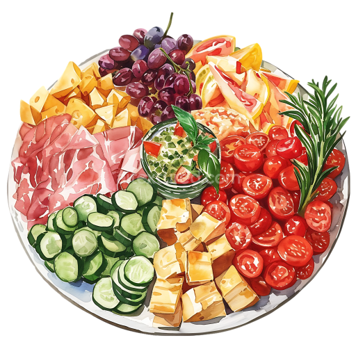 Preview — Ploughman's Breakfast Platter PNG Graphic Featuring Cheese, Meats, and Fresh Vegetables