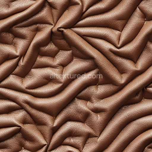Seamless 3D PBR texture of wrinkled brown pebbled leather with deep folds