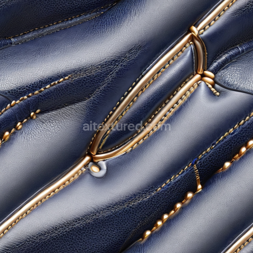 Seamless 3D Glossy Navy Blue Leather PBR Texture with Gold Stitching and Fine Grain