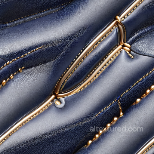 Glossy Navy Blue Leather PBR Texture with Gold Stitching and Fine Grain seamless Leather PBR texture