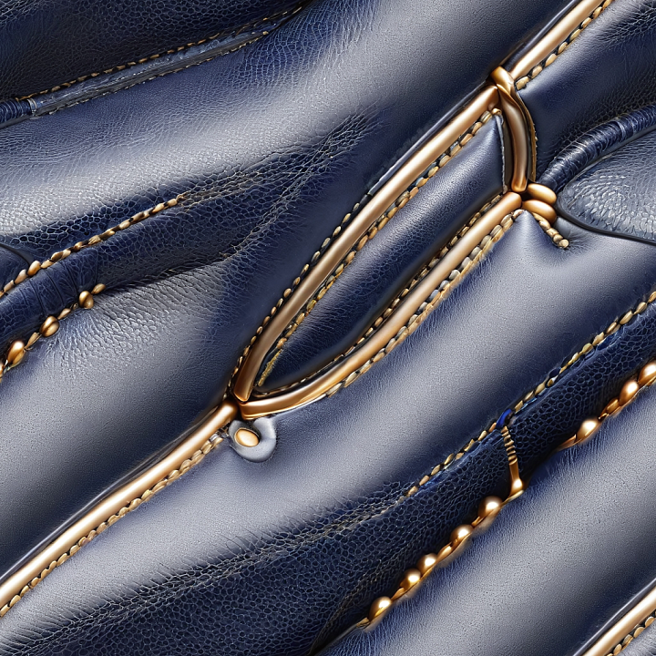 Glossy Navy Blue Leather with Gold Stitching and Fine Grain seamless PBR texture preview