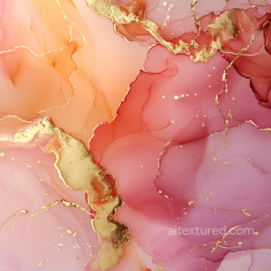 Alcohol Ink PBR Texture Featuring Gold Veins and Coral Peach Fluid Swirls Alcohol ink texture preview