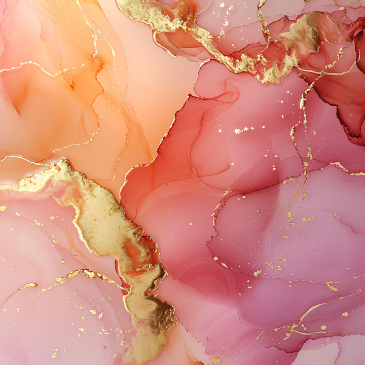 Alcohol Ink Featuring Gold Veins and Coral Peach Fluid Swirls seamless PBR texture preview