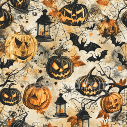 seamless Seamless 3D PBR Texture Featuring Vintage Halloween Pumpkins & Lanterns texture 8k free download PBR