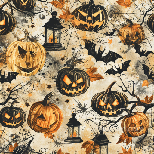 Featuring Vintage Halloween Pumpkins & Lanterns seamless Vintage Halloween PBR texture