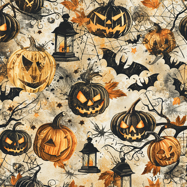 Featuring Vintage Halloween Pumpkins & Lanterns seamless PBR texture preview