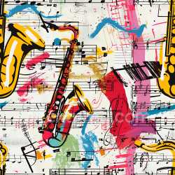 seamless Seamless 3D PBR Texture of Vibrant Graffiti Featuring Saxophones and Music Notes texture 8k free download PBR