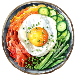 seamless Vibrant Bibimbap Breakfast Bowl with Fried Egg and Fresh Vegetables Illustration texture 8k free download PBR