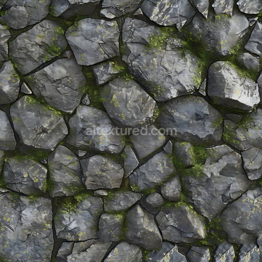 Seamless 3D Weathered Stone Wall PBR Texture with Realistic Moss and Cracks