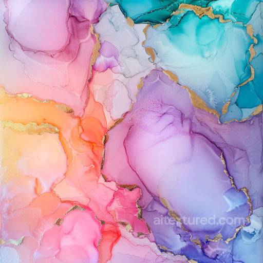 Alcohol Ink PBR Texture Featuring Pastel Fluid Swirls with Gold Veining seamless Alcohol ink PBR texture