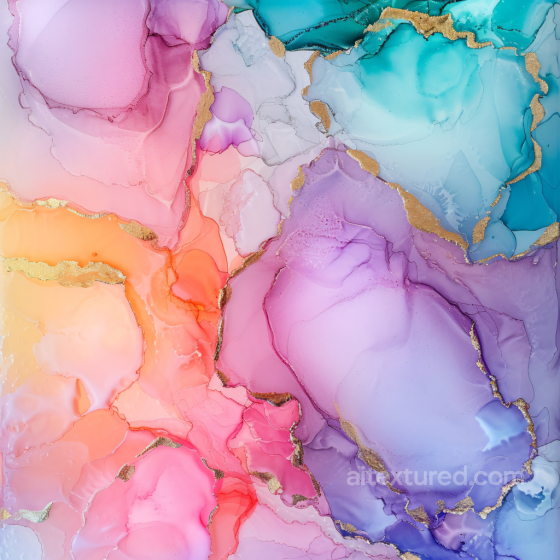 Alcohol Ink PBR Texture Featuring Pastel Fluid Swirls with Gold Veining Alcohol ink texture preview