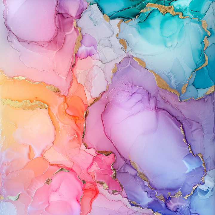 Alcohol Ink Featuring Pastel Fluid Swirls with Gold Veining seamless PBR texture preview