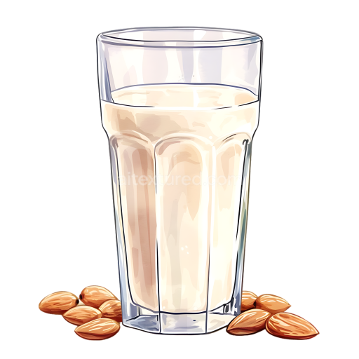 Realistic Almond Milk Glass with Almonds Breakfast PNG Illustration