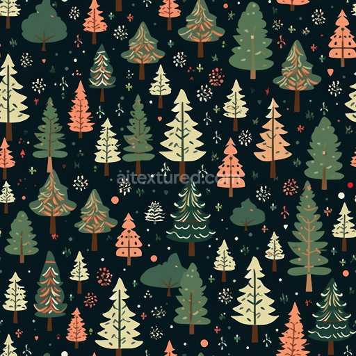 Seamless 3D PBR Texture of Christmas Digital Paper Featuring Stylized Forest Trees