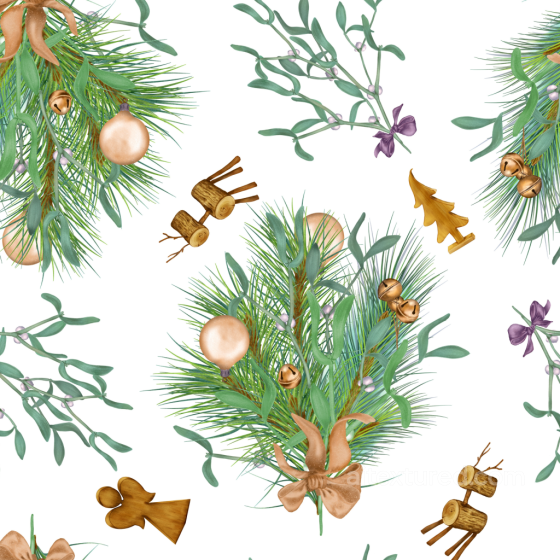 Christmas Watercolor Fabric Texture with Pine and Festive Ornaments Christmas Watercolor texture preview