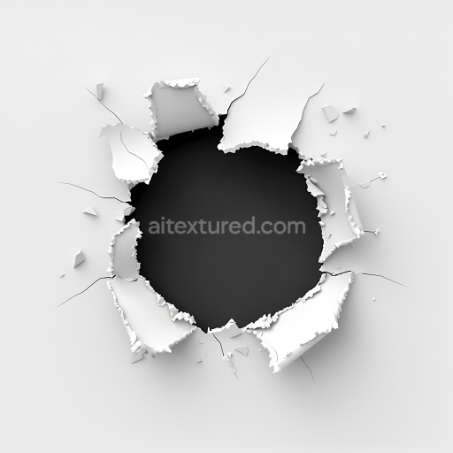 Seamless 3D Broken White Plaster Hole PBR Texture with Cracks and Debris