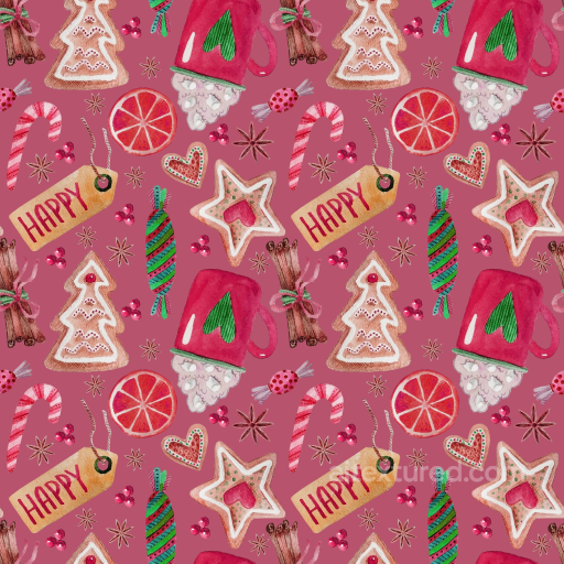 Watercolor Christmas Digital Paper Texture with Festive Cookies and Ornaments seamless All Christmas Digital paper PBR texture