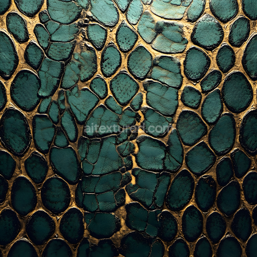 Seamless 3D reptilian skin PBR texture with green scales and gold fissures