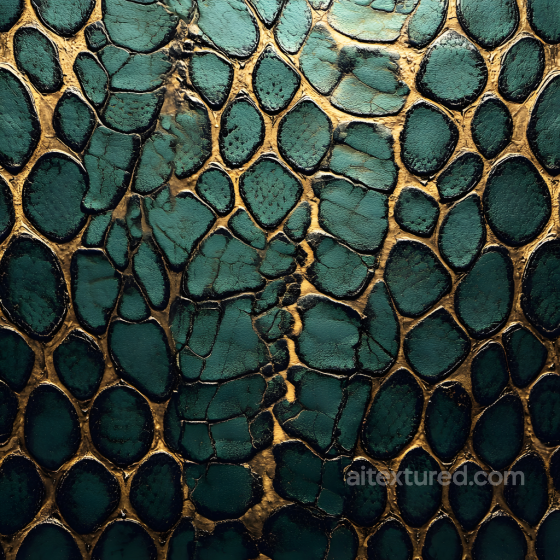 reptilian skin PBR texture with green scales and gold fissures Skin texture preview