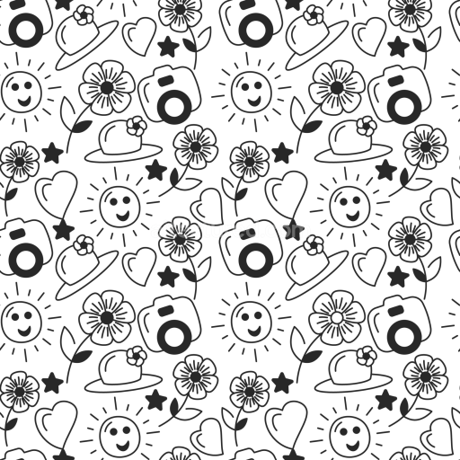 Seamless 3D PBR Texture Featuring Black & White Playful Sketch Pattern