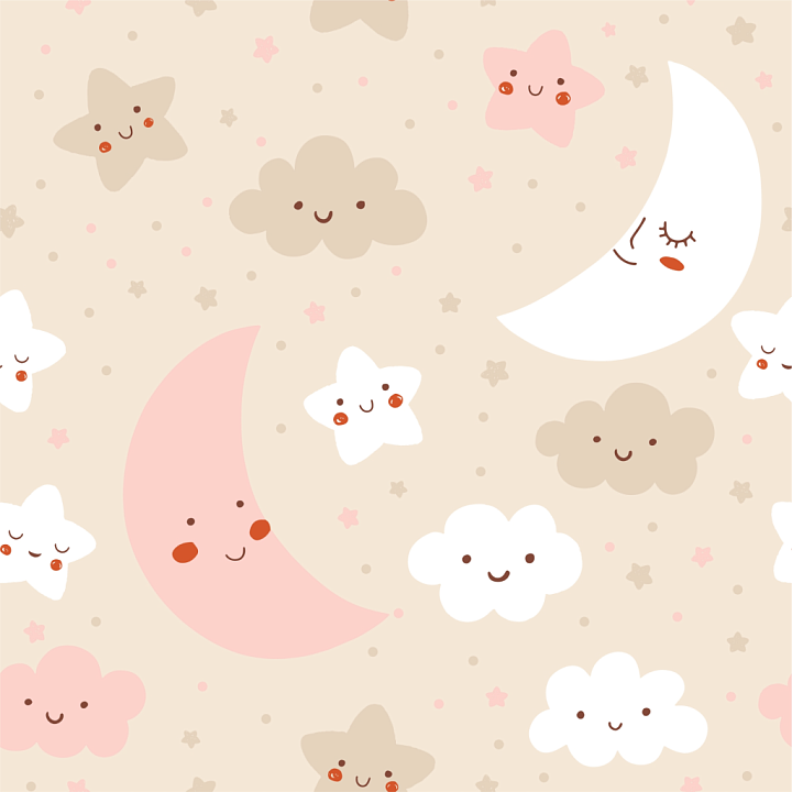 Of Cute Pastel Stars, Moons, And Clouds For Baby Girl Designs seamless PBR texture preview