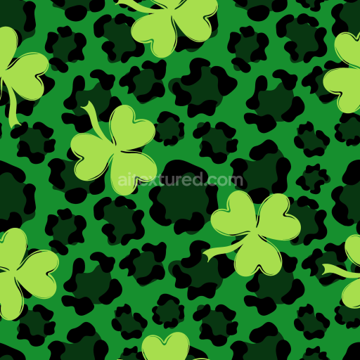 Seamless 3D PBR Texture with Stylized Green Shamrocks and Abstract Spots