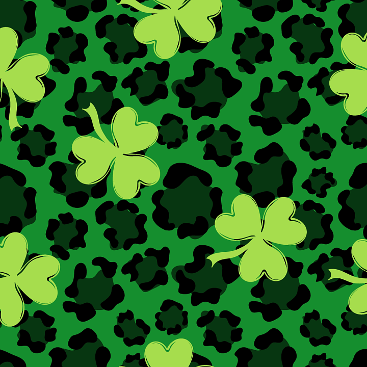with Stylized Green Shamrocks and Abstract Spots seamless PBR texture preview