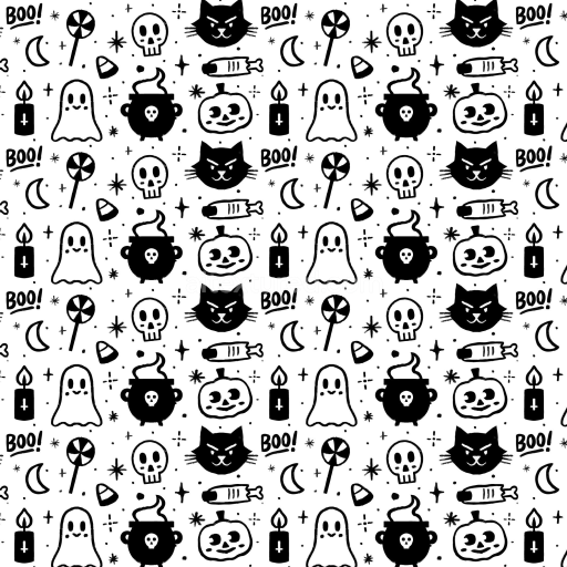 Seamless 3D PBR Halloween Cartoon Pattern Texture in Black & White