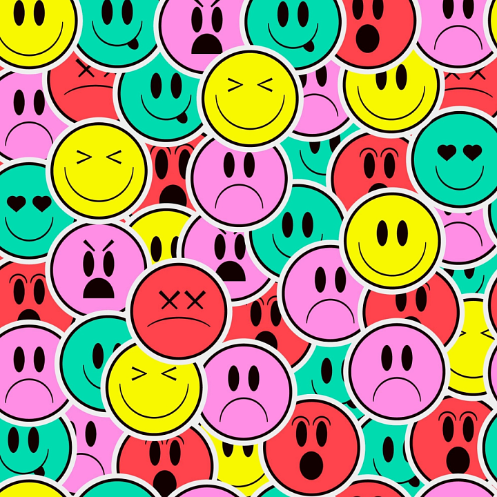 Colorful Happy Face Pattern with Multiple Emotions seamless PBR texture preview