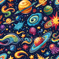 seamless Seamless 3D PBR Space Texture with Vibrant Cartoon Planets and Cosmic Elements texture 8k free download PBR