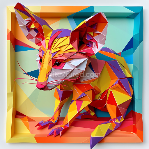 Seamless 3D PBR Texture of Origami Bandicoot with Vibrant Geometric Color Blocks
