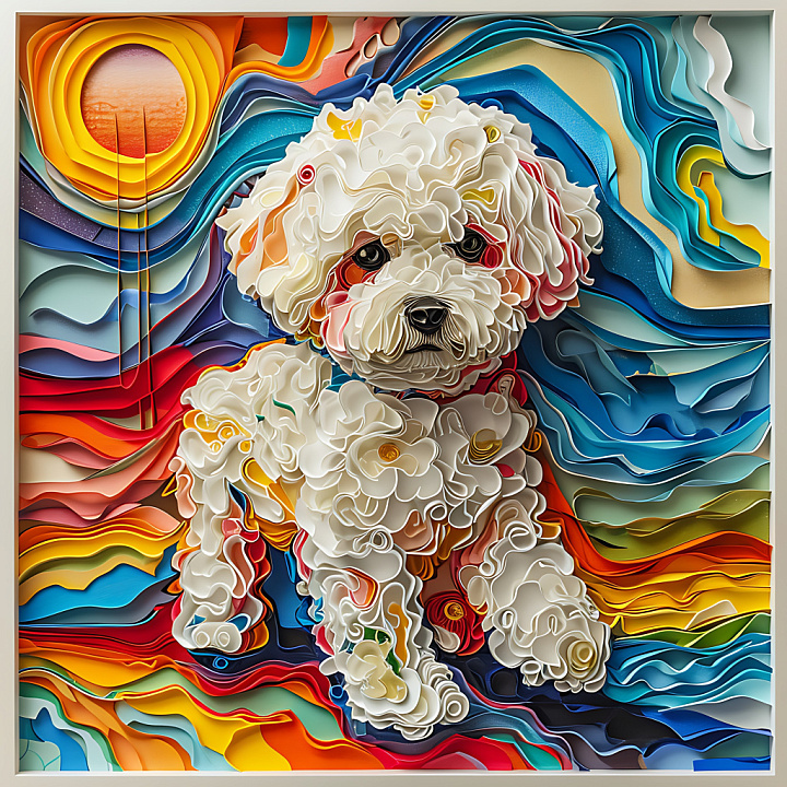 Featuring Curly White Bichon Frise Style Fur with Colorful Abstract Bac… seamless PBR texture preview