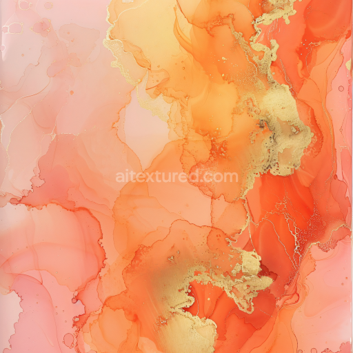 Seamless 3D Alcohol Ink PBR Texture with Vibrant Orange Coral and Gold Veins