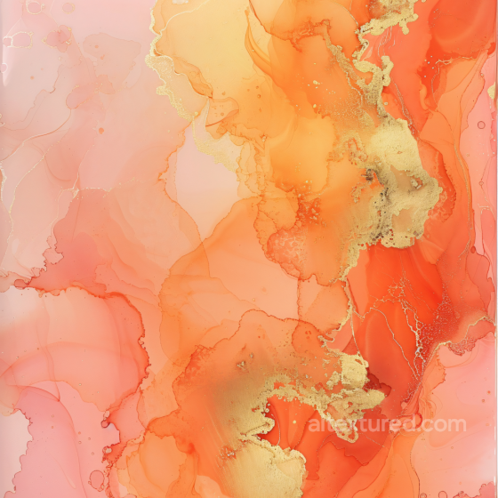 Alcohol Ink PBR Texture with Vibrant Orange Coral and Gold Veins Alcohol ink texture preview
