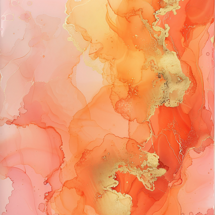 Alcohol Ink with Vibrant Orange Coral and Gold Veins seamless PBR texture preview