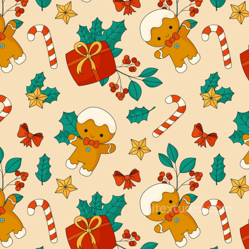 Christmas Digital Paper Texture with Gingerbread, Candy Canes, and Holly seamless All Christmas Digital paper PBR texture