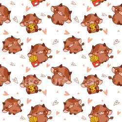 Pattern Bundle - Seamless 3D Pattern PBR Texture Featuring Cute Cartoon Cow Motifs with Playful Hearts and… texture preview