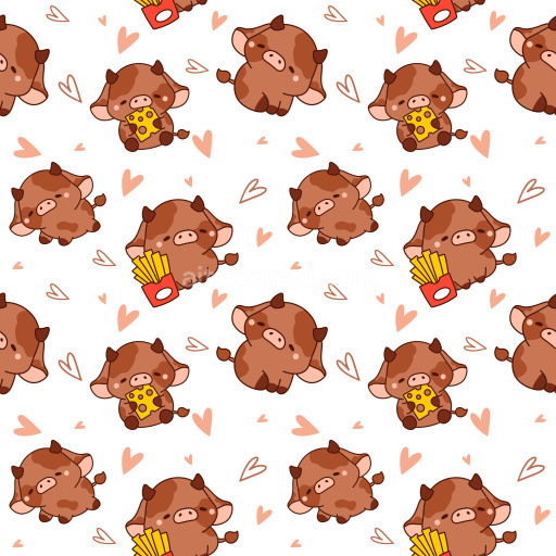 Pattern Bundle - Seamless 3D Pattern PBR Texture Featuring Cute Cartoon Cow Motifs with Playful Hearts and… texture preview