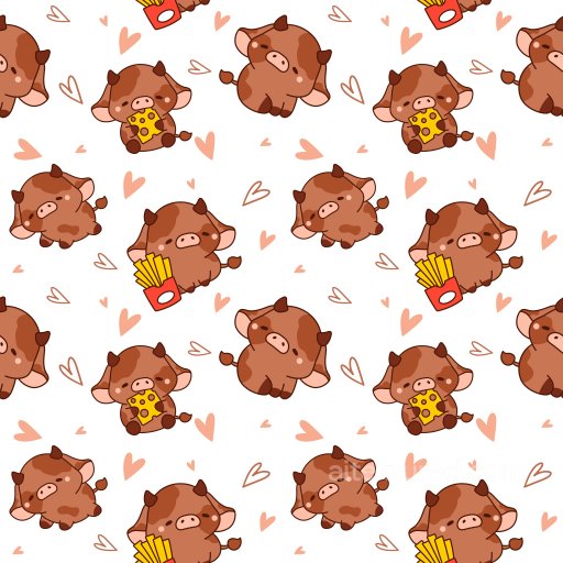Pattern PBR Texture Featuring Cute Cartoon Cow Motifs with Playful Hearts and Food Elemen… seamless Pattern Bundle PBR texture