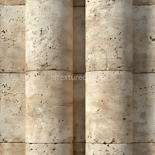 Seamless 3D Weathered Limestone Column PBR Texture with Natural Pitting and Soft Beige Tones
