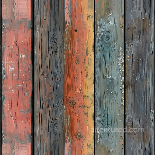 Weathered Painted Wood Planks PBR Texture with Distressed Multicolor Finish seamless Wood PBR texture