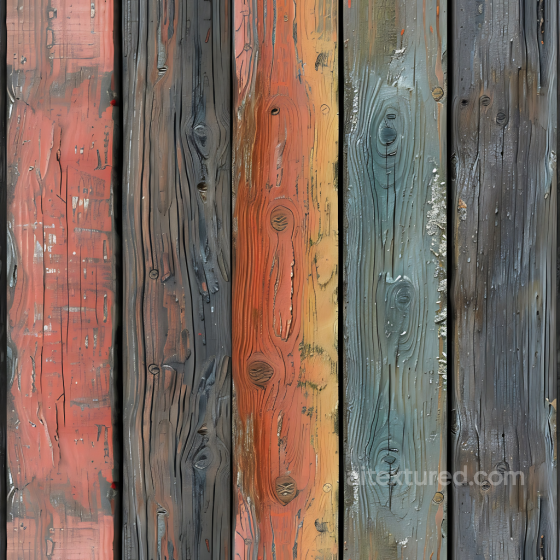 Weathered Painted Wood Planks PBR Texture with Distressed Multicolor Finish Wood texture preview