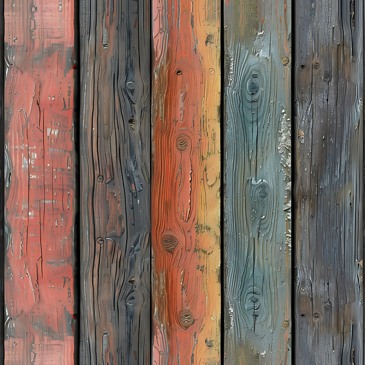 Weathered Painted Wood Planks with Distressed Multicolor Finish seamless PBR texture preview