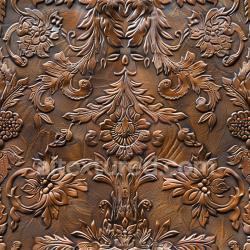 seamless Seamless 3D embossed brown leather PBR texture with vintage floral patterns texture 8k free download PBR