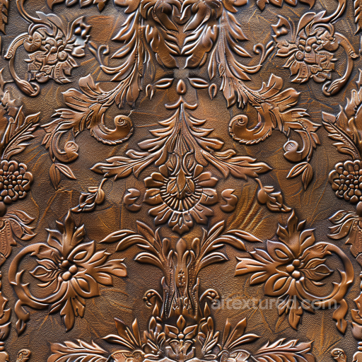 embossed brown leather PBR texture with vintage floral patterns seamless Leather PBR texture