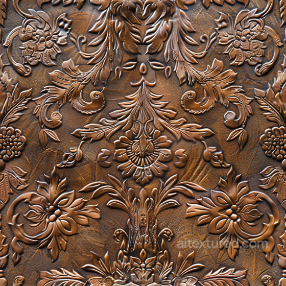 embossed brown leather PBR texture with vintage floral patterns Leather texture preview