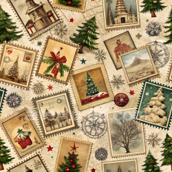 seamless Seamless 3D PBR Texture Featuring Vintage Christmas Postage Stamp Collage texture 8k free download PBR